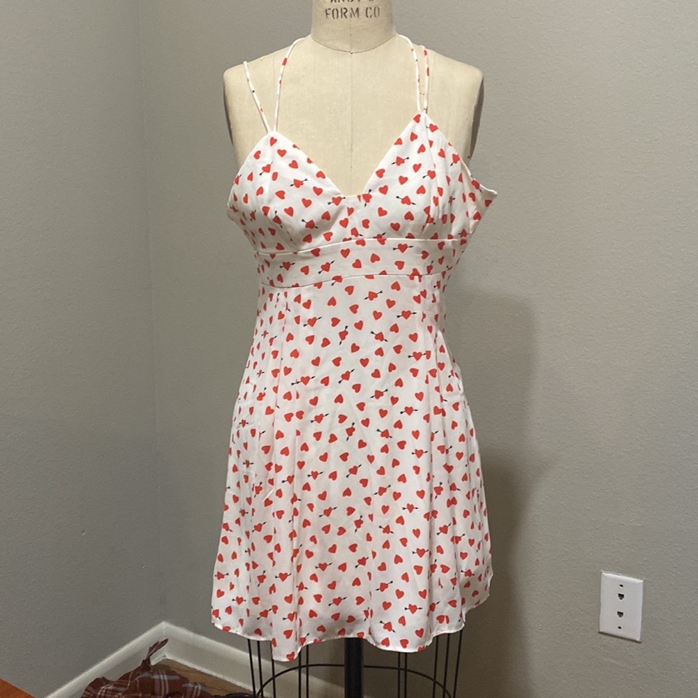 Express white dress, hearts print, size 2